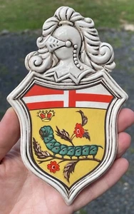 Vintage Catepillar Insect Shield Crest Wall Plaque Italy Heraldic Ceramic - Picture 1 of 7