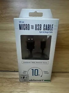Cable micro a USB negro de 10 pies - Cable de sincronización y carga Mobilsmart de MobilEssential - Imagen 1 de 4