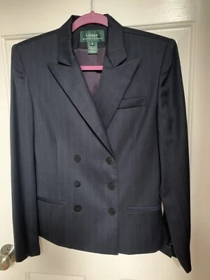 Blazer para mujer Lauren Ralph Lauren azul marino a rayas. Talla 6 100% lana Worsted Foto 1 de 4