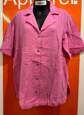 ASOS Pink Cheesecloth Bowling Shirt, Size 8, New, B16 - Image 1 of 2