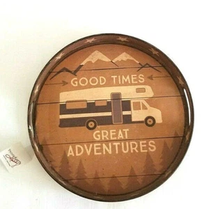 Primitives By Kathy Metal Tray 13" Round Rustic Brown RV Camper Bar Tray - Picture 1 of 11