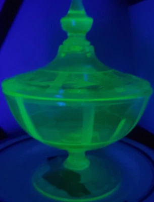Fostoria Glass Co Rare Uranium Green Candy Dish #2250  - Image 1 of 4