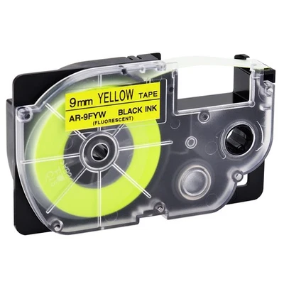 9mm Compatível com Casio XR-9FYW Preto em Fita de Etiqueta AMARELA FLUORESCENTE 3/8" - Imagem 1 de 4