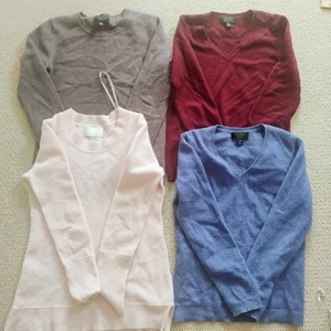 Maglioni 100% Cashmere Lotto di 4 Fascio Difetti Artigiani Taglierini Tessuto Fai da Te - Foto 1 di 5