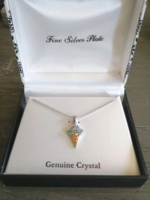 Nuevo collar colgante de helado enchapado en plata fina de cristal genuino Foto 1 de 4