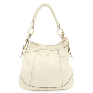 PRADA Logo Shoulder Bag Hand Bag Ivory Authentic Used F/S - Picture 1 of 24