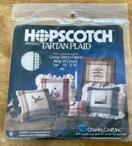 CHARLES CRAFT Inc. Hopscotch 14 Count Cotton Aida Fabric, Blue Tartan Plaid-NEW - Picture 1 of 3