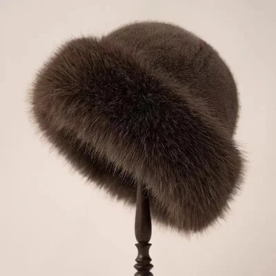 Sombrero de piel de zorro real para mujer calentador de invierno ruso gorra de oreja Ushanka cosaco esquí negro Foto 1 de 4