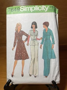 VTG 70s Sewing Pattern Dress Duster Jacket Top Pants Simplicity 7649 Size 8 Cut - Picture 1 of 3