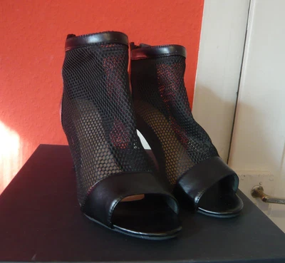 Netz-Stiefelette Gr.44/45 Unisex Stiletto Peeptoe Drag Zipper Kunstleder - Bild 1 von 4