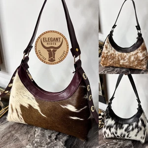 Bolso de Hombro de Cuero de Vaca Genuino Hecho a Mano Cartera con Pelo Estilo Occidental Regalo - Imagen 1 de 12
