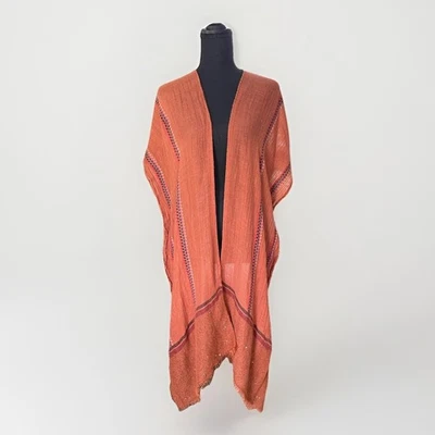 Kimono Cobre Naranja Frente Abierto Borde Flecos Boho Festival Cápsula Otoño Foto 1 de 4