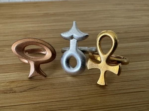 Vtg OS Kim Lot of 3 Rings Y2K  Gold / Silver / Coppertone Adjustable Unworn - Picture 1 of 4