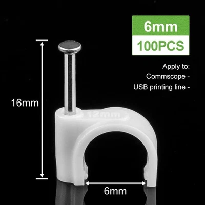 100 Piezas Clips de Cable con Clavos de Acero Clip Blanco con Clavo de Acero 4/5/6/7/8/9/10/12mm Foto 1 de 4