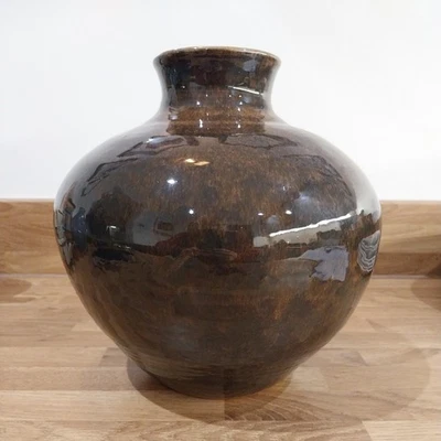 Vintage Studio Pottery Brown Vase Signed BML Red Clay 22cm Tall - Image 1 of 4