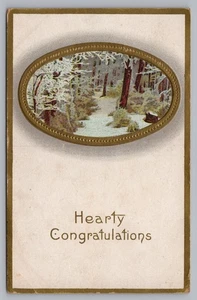 Postcard Hearty Congratulations Winter Scene Gold Gilt Winsch Back Posted 1911 - Picture 1 of 2