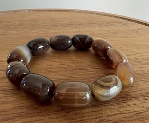 Pulsera elástica ojo de tigre ágata ahumada marrón remolino barril cuentas curación calmante - Imagen 1 de 6