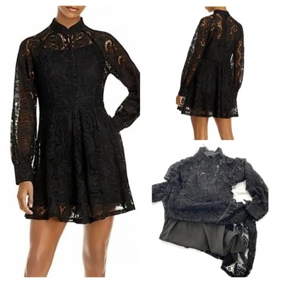 MSRP $118 Aqua Lace Mini Skater Dress Black Size XS Goth Emo Kawaii Girly Grunge - Image 1 of 4