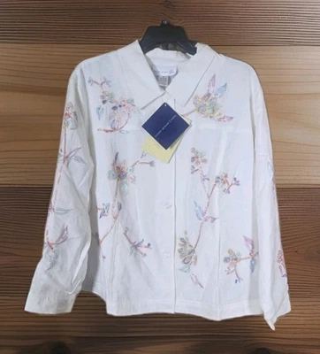 Куртка Susan Graver льняная вискозная на пуговицах вышитая белая размер 3X - Изображение 1 из 4