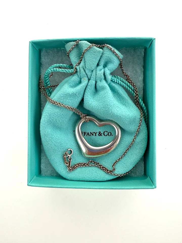 Pingente de coração aberto grande esterlina Tiffany & Co. Elsa Peretti 36 mm em corrente  - Imagem 1 de 4
