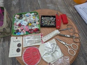 sewing crafting lot Glass Head Pins. Buttons Sewing Needles Scissors🧵🪡🧵🪡🧵🪡 - Picture 1 of 10