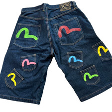 Denim Jeans EVISU JEANS DENIM Many Pockets Half Pants Japan Size W:32 Inseam:13