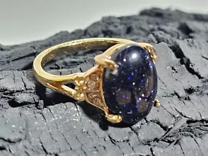 Blue Goldstone Success Gemstone Gold-Plated Butterfly Band Ring (Size 7.75) - Picture 1 of 6