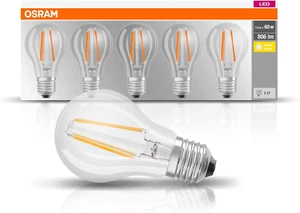 Osram LED E27 7W klar, warmweiß (2700K), ersetzt 60W, 5er Pack - Bild 1 von 12