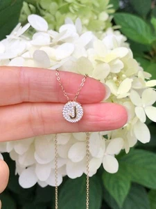 925 Sterling Silver Round Cz Initial Letter J Pendant Necklace Womens 9mm 16-18" - Picture 1 of 11