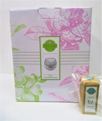 Scentsy Fleur Gray Deluxe Color Changing Diffuser w/ 1 Eucalyptus Oil Bundle NEW - Image 1 of 4