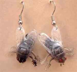 Funky FLY FLIES EARRINGS Gothic Horror Fishing Bug Picnic Insect Costume Jewelry