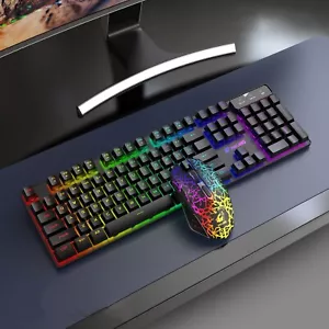 Gaming Keyboard Mouse Set USB Rainbow RGB LED Wired For PC Laptop PS5 Xbox One - Picture 1 of 8