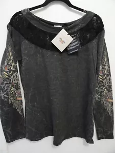 Harley Davidson Schädel Rose Tattoo Langarm Top Spitze Detail Damen Größe Med - Bild 1 von 15