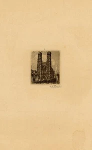 Otto Ferdinand Probst Frauenkirche Munich Baviera iglesia catedral grabado firmado - Imagen 1 de 2