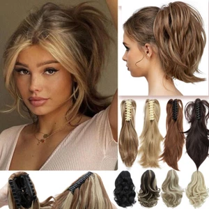 Bendable 12" Short Jaw Claw Ponytail Clip in Hair Extensions Messy Pony Tail US - Picture 1 of 77