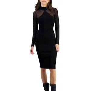Almost Famous Womens Long Sleeve Ribbed Bodycon Midi Dress, Black, Large - Picture 1 of 6