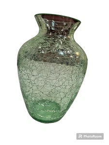 Crackle Glass Green Vase (Shattered Glass Design) 8 inch - Picture 1 of 5
