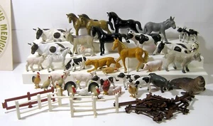 Vintage Mixed Lot of PVC & Plastic Farm Animal Figures with Fence Pieces - Picture 1 of 5