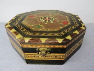 Vintage Octagon Shaped Wood Box Marquetry Parquetry Jewelry Keepsake Parquet - Picture 1 of 8