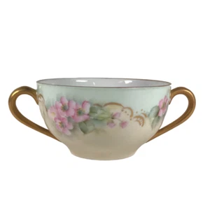 Antique T&V Limoges France Bullion Cup Tea Teacup Pink Floral Gilt Gold - Picture 1 of 6