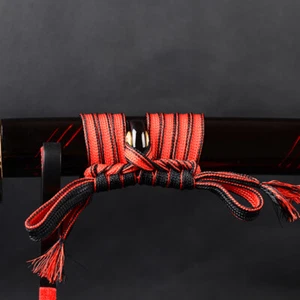 Duotone Red & Black Synthetic Silk Sageo For Japanese Samurai Sword wakizashi - Picture 1 of 4