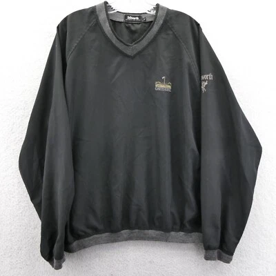 Campo de golfe Ashworth Windbreaker masculino médio preto gola V cinza pedra EUA vintage - Imagem 1 de 4