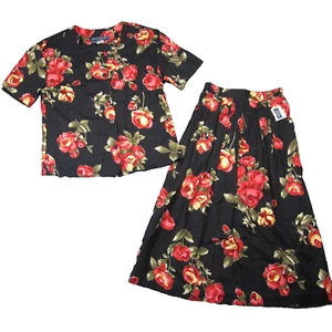 Conjunto Top Falda Norton McNaughton Años 80 De Colección Mujeres 4 Rosa Oscura Floral Cachicho NUEVO - Imagen 1 de 18