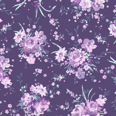 Ramos digitales Clothworks Louisa Y4406-95 púrpura floral tela BTHY Foto 1 de 3