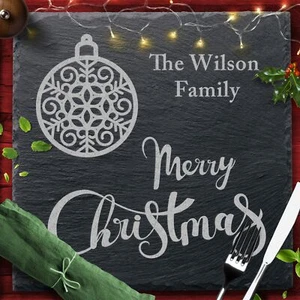 Bauble Square Any Name Or Text Personalised Engraved Christmas Slate Placemat - Picture 1 of 1