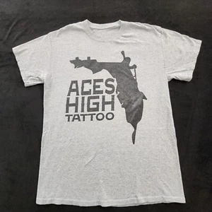 T-shirt homme Aces High Tattoos South Florida gris manches courtes M - Photo 1/7