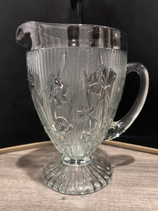 Vintage Jeannette Footed 54oz Pitcher Iris Herringbone Clear Depression Glass - Picture 1 of 10