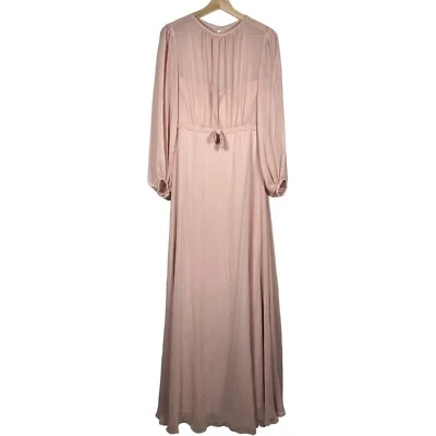 Dessy Collection Pink Chiffon Dress Size 4 Bishop Sleeve Cottagecore Fairy - Image 1 of 4