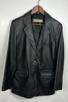 Excelled Black Genuine Leather Single Breasted Blazer Jacket Size 10 - Image 1 of 4