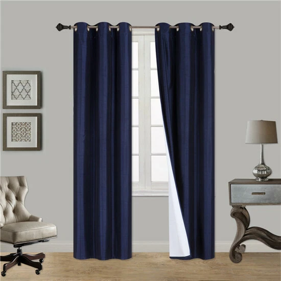 2PC HEAVY THICK SOLID GROMMET PANEL WINDOW CURTAIN DRAPES BLACKOUT FLOCKING K34 - Image 1 of 2